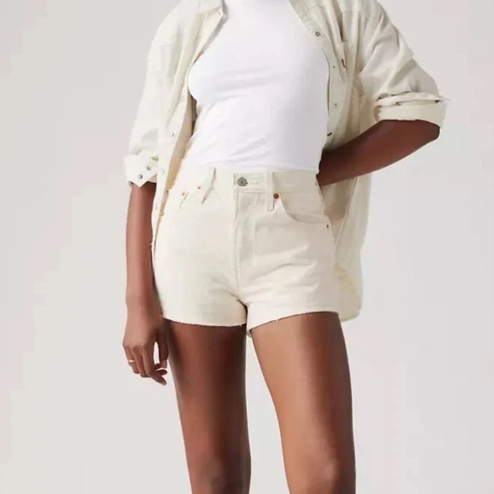 New Levi's Premium Shorts 29 Women's 501 Original Fit High Rise White Boho 2.5"